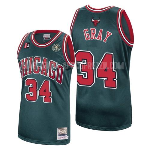 uomo maglia chicago bulls di aaron gray 34 verde hardwood classics