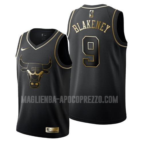 uomo maglia chicago bulls di antonio blakeney 9 nero edizione d'oro