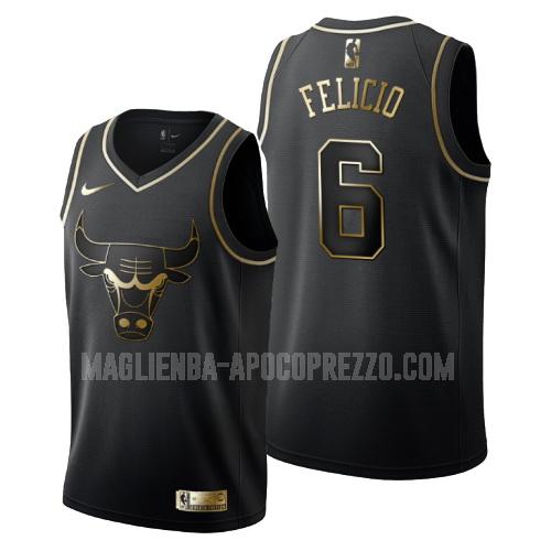 uomo maglia chicago bulls di cristiano felicio 6 nero edizione d'oro