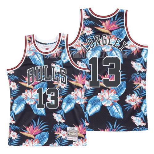 uomo maglia chicago bulls di luc longley 13 nero moda floreale