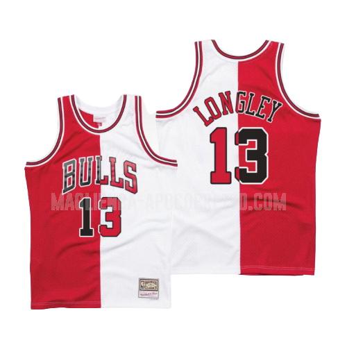 uomo maglia chicago bulls di luc longley 13 rosso bianco diviso hardwood classics