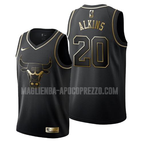 uomo maglia chicago bulls di rawle alkins 20 nero edizione d'oro