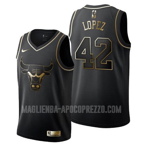 uomo maglia chicago bulls di robin lopez 42 nero edizione d'oro