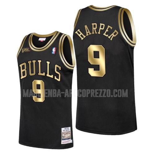 uomo maglia chicago bulls di ron harper 9 nero campioni 1998