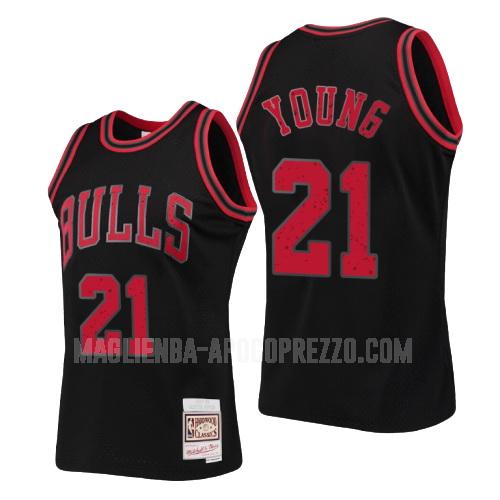 uomo maglia chicago bulls di thaddeus young 21 nero collezione anelli