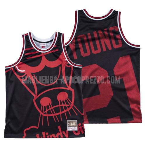 uomo maglia chicago bulls di thaddeus young 21 nero hardwood classics big face