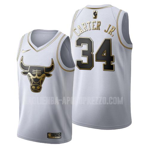 uomo maglia chicago bulls di wendell carter jr 34 bianco edizione d'oro