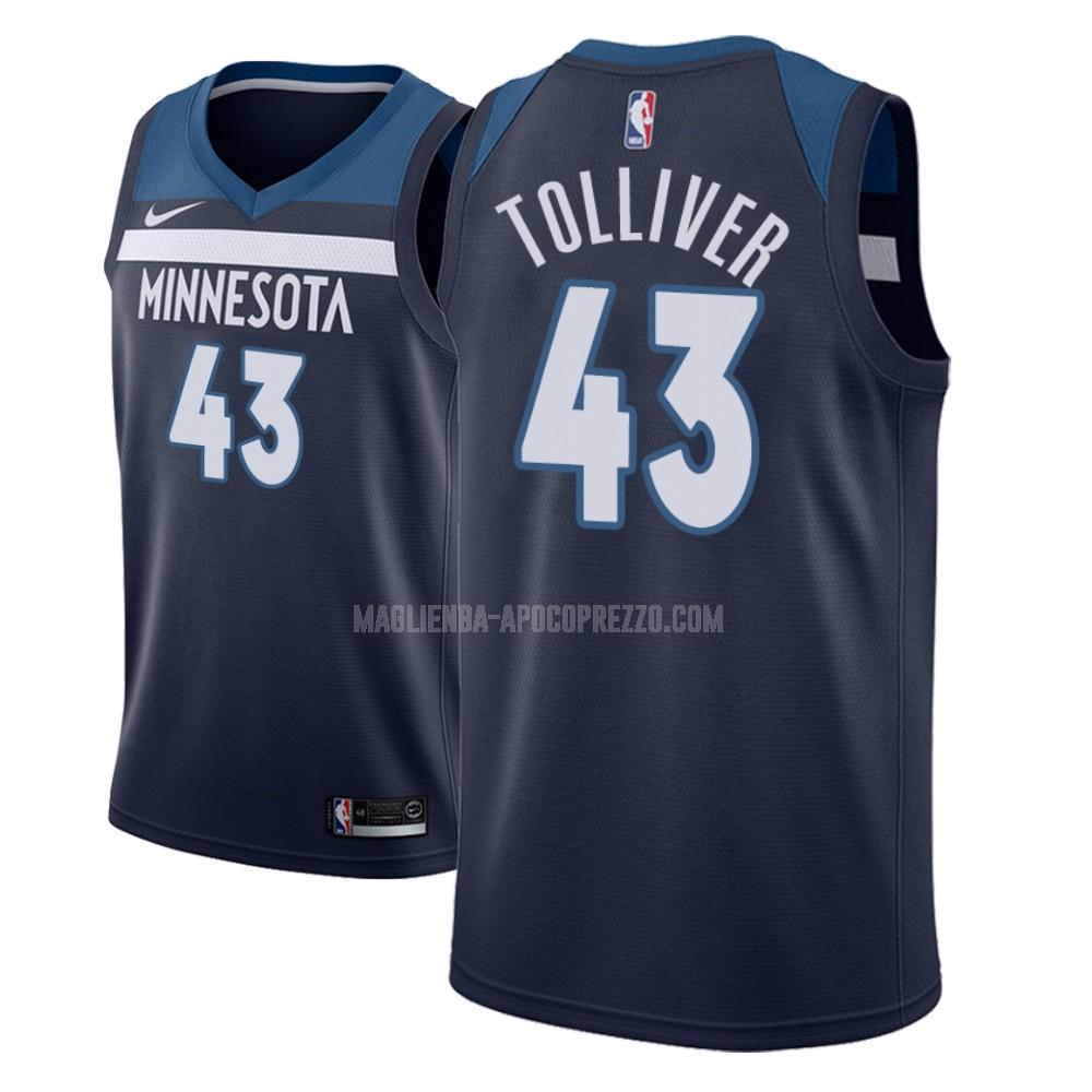 uomo maglia minnesota timberwolves di anthony tolliver 43 blu navy icon