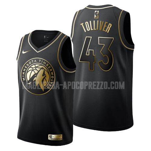 uomo maglia minnesota timberwolves di anthony tolliver 43 nero edizione d'oro