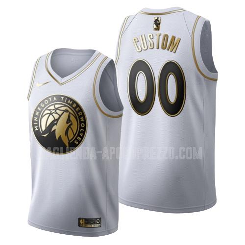 uomo maglia minnesota timberwolves di custom bianco edizione d'oro