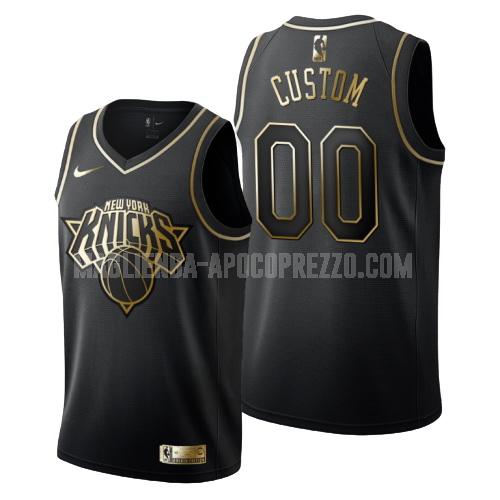 uomo maglia new york knicks di custom nero edizione d'oro